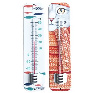 Thermomètre métal décor chat et poissons 285mm