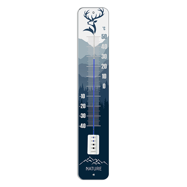 Thermomètre mural en métal avec décor cerf et montagne – Réf. STIL 10043