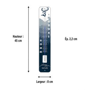 Dimensions du thermomètre mural en métal décor cerf, 45 × 8 × 2,2 cm – Réf. STIL 10043