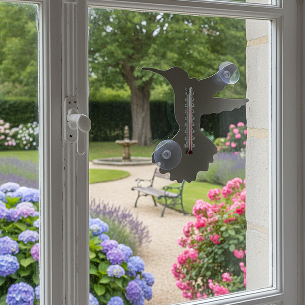 1549.5 Thermomètre de fenêtre en métal - forme colibri