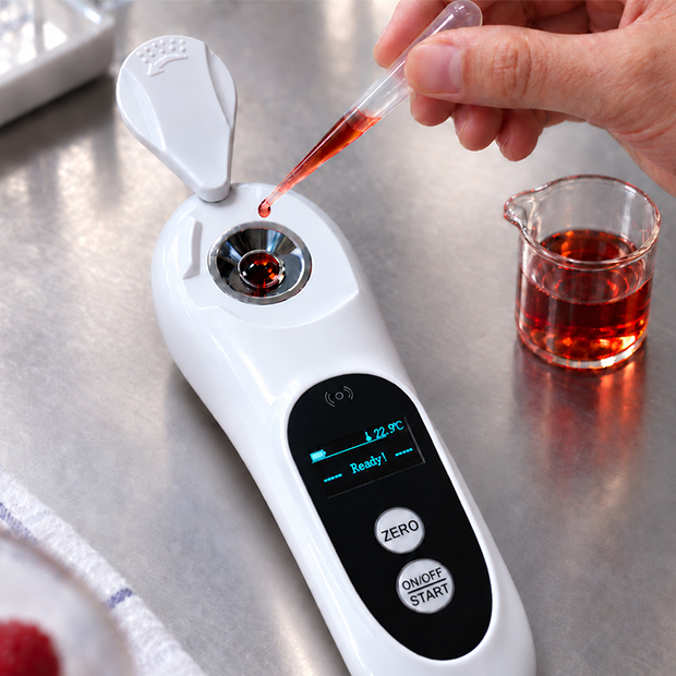 Mesure d’un sirop de fruits avec le réfractomètre digital STIL 4817 et une pipette